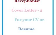 Receptionist Cover Letter - 2 for your CV or Resume