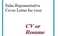 Sales Representative Cover Letter for your CV or Resume